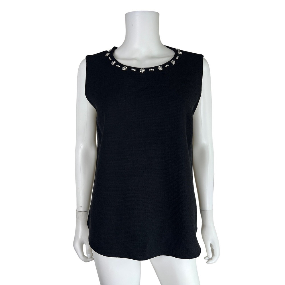 Joie Top Black Wool Crystal Embellished Neckline Sleeveless Quiet Luxury Size L